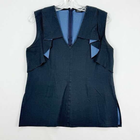 kate spade Tops - Kate Spade - Saturday Navy Blue 100% Cotton Ruffled Top Blouse Size 6
